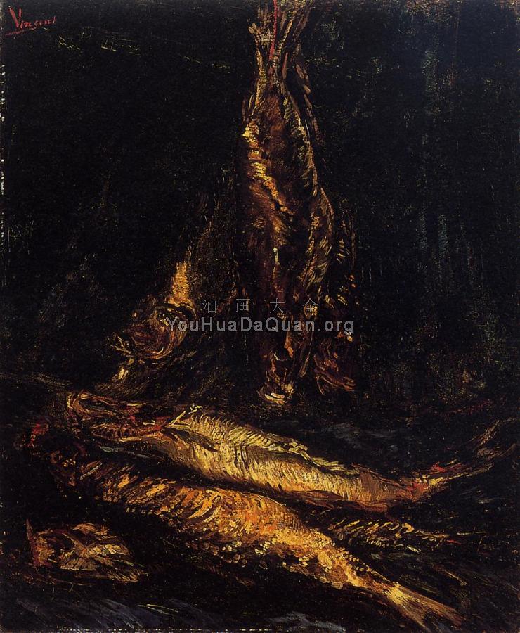 腌熏鲱鱼的静物 - 文森特·威廉·梵高